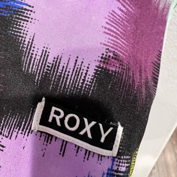 Roxy One Shoulder Ruffle Mini Dress Abstract Print Purple Yellow Women’s XS - Picture 6 of 8